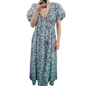 The Great. The Gallery Dress In Light Sky Pressed Floral Print 0 Cottagecore